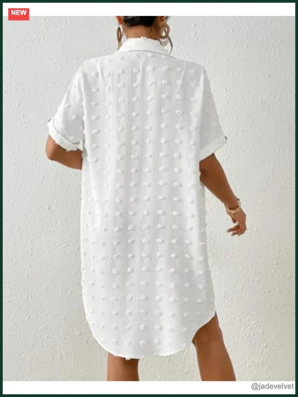 Swiss Dot Smocked Button Down Beach Cover Up Shirt Dress Swimwear Resort Wear